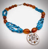 Turquoise Chips and Citrine Necklace with Silver Coin