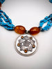 Turquoise Chips and Citrine Necklace with Silver Coin