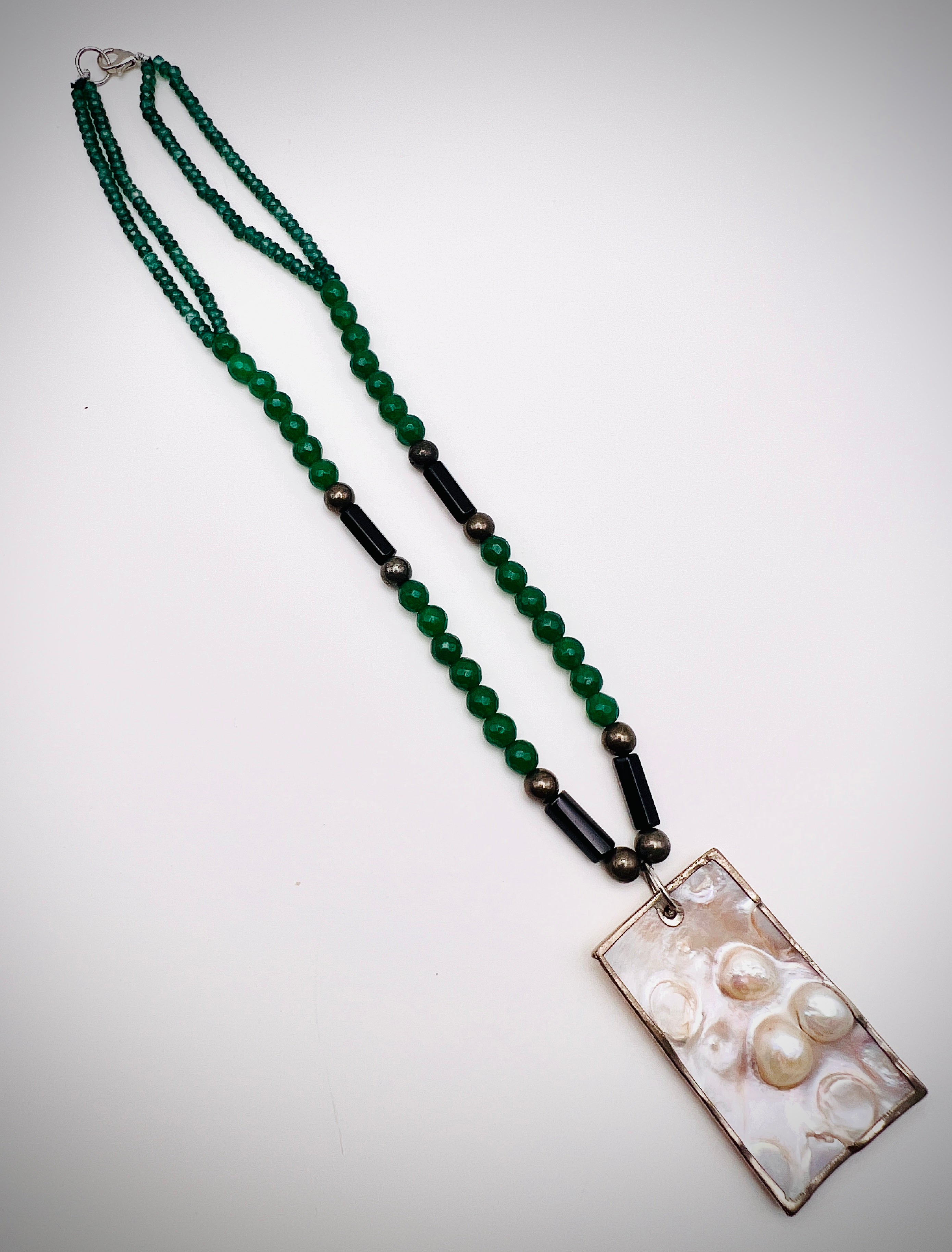 Green Onyx Pyrite Mother Pearl Pendant