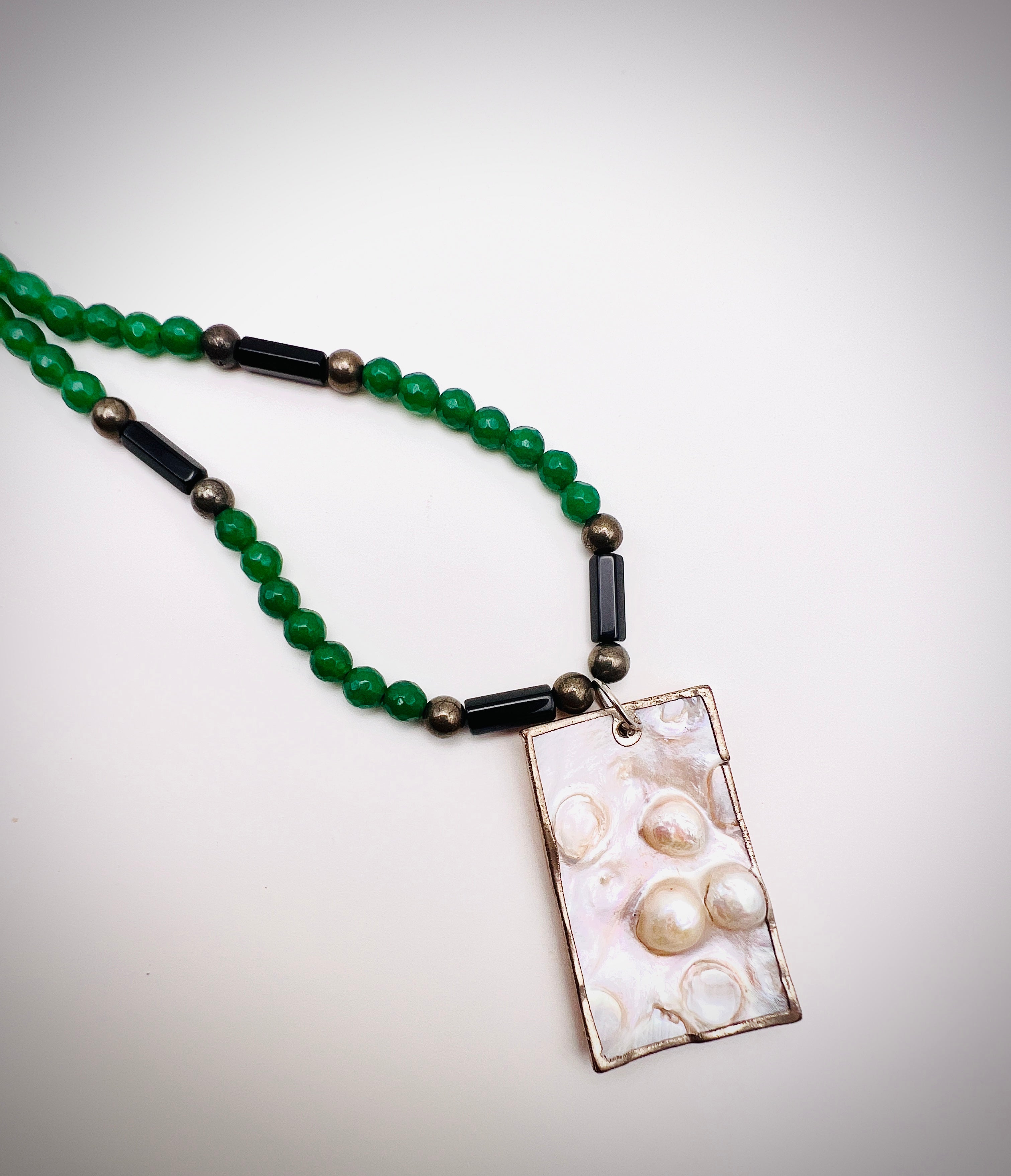 Green Onyx Pyrite Mother Pearl Pendant