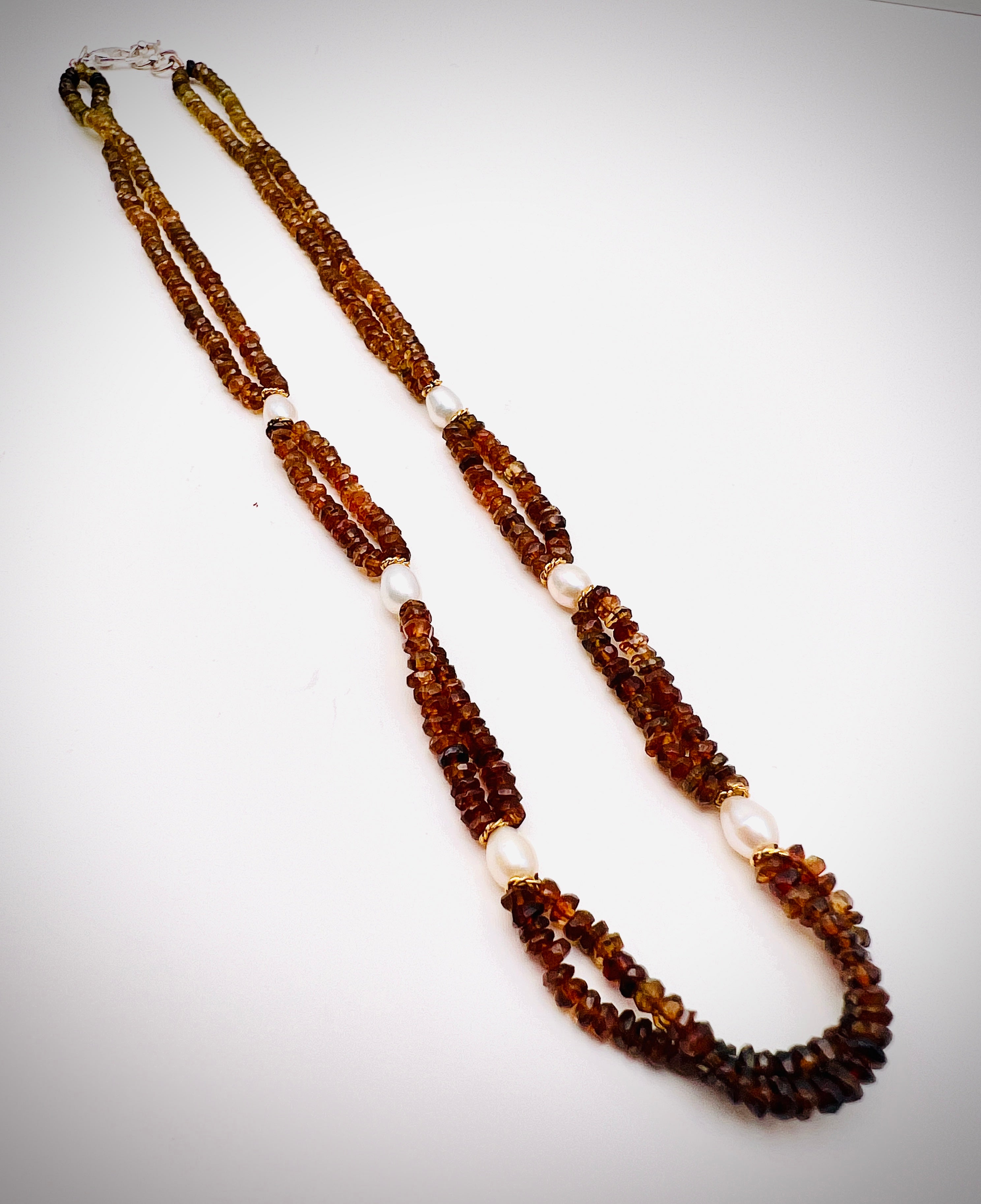 Tourmaline and Pearl Golden Beads Necklace