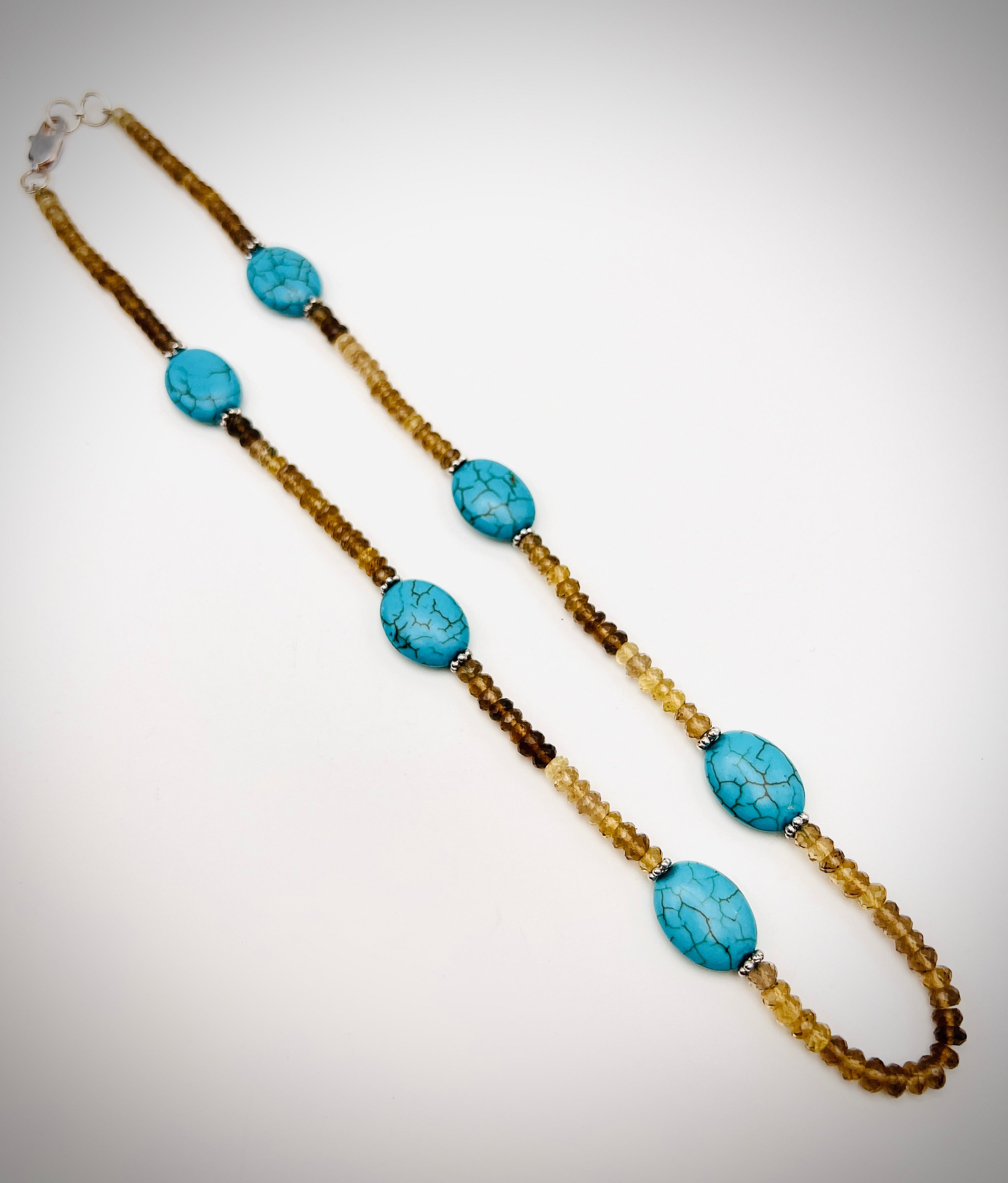 Smoky Topaz and Oval Turquoise Necklace